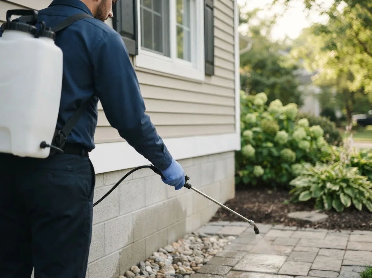 Pest control technician inspecting a home in Pesotum, IL